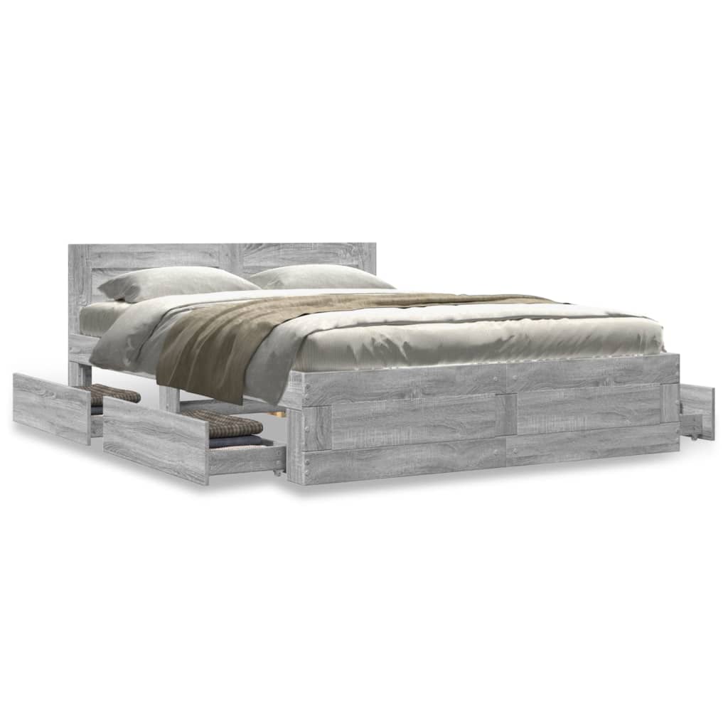 vidaXL Πλαίσιο Κρεβατιού με Κεφαλάρι Γκρι Sonoma 140x200εκ. Επεξ. Ξύλο
