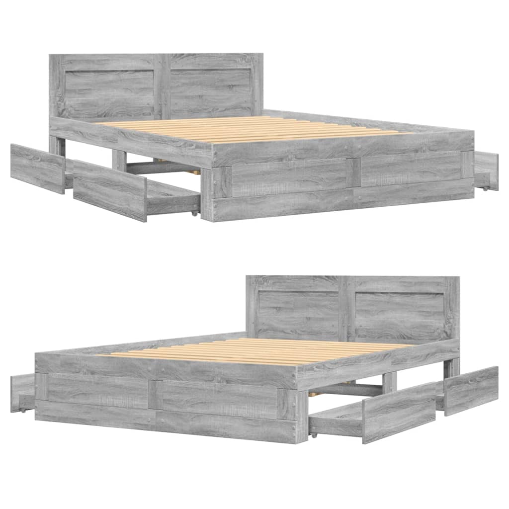 vidaXL Πλαίσιο Κρεβατιού με Κεφαλάρι Γκρι sonoma 120x190εκ. Επεξ. Ξύλο