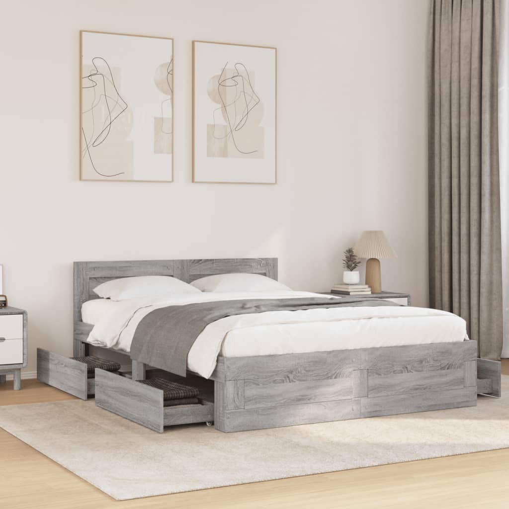 vidaXL Πλαίσιο Κρεβατιού με Κεφαλάρι Γκρι sonoma 120x190εκ. Επεξ. Ξύλο