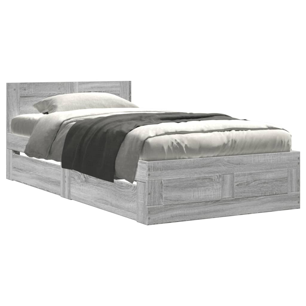 vidaXL Πλαίσιο Κρεβατιού με Κεφαλάρι Γκρι Sonoma 75x190 εκ. Επεξ. Ξύλο