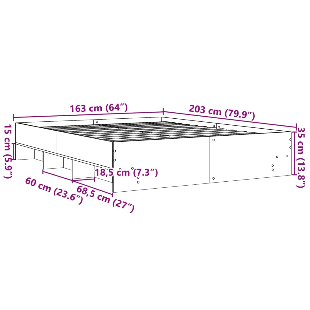 vidaXL Πλαίσιο Κρεβατιού Χωρ. Στρώμα Sonoma Δρυς 160x200 εκ. Επ. Ξύλο