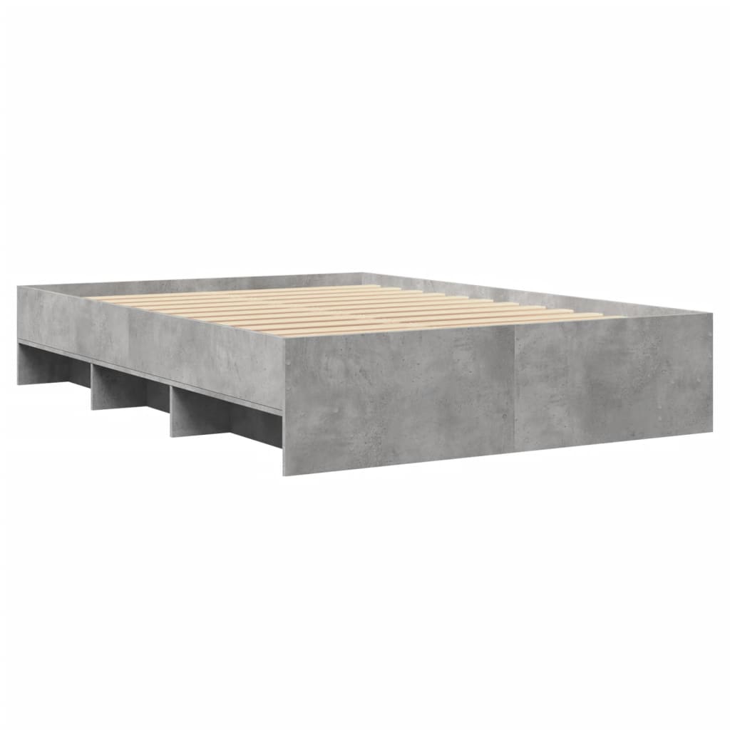 vidaXL Πλαίσιο Κρεβατιού Γκρι Σκυροδέματος 135x190 εκ. Επεξεργ. Ξύλο