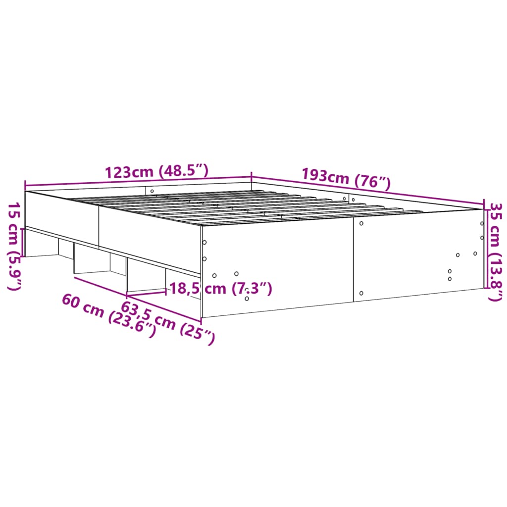 vidaXL Πλαίσιο Κρεβατιού Χωρ. Στρώμα Sonoma Δρυς 120x190 εκ. Επ. Ξύλο