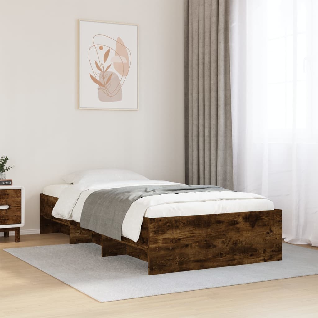 vidaXL Πλαίσιο Κρεβ. Χωρ. Στρώμα Καπνιστή Δρυς 90 x 190 εκ. Επεξ. Ξύλο