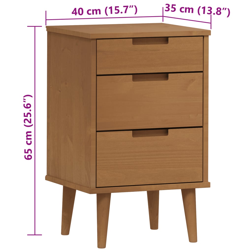 vidaXL Κομοδίνο MOLDE Καφέ 40 x 35 x 65 εκ. από Μασίφ Ξύλο Πεύκου