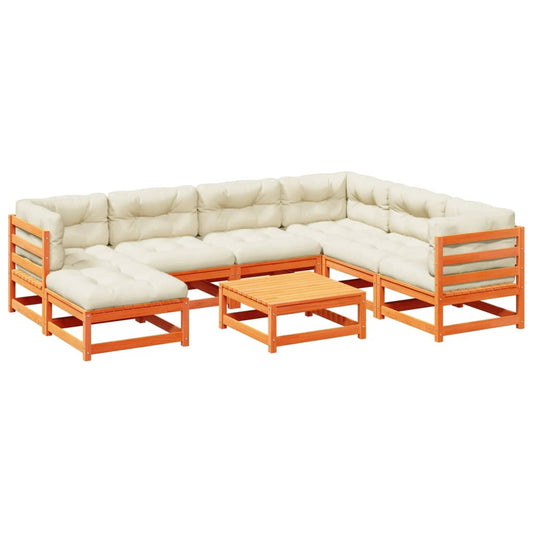 vidaXL Καναπές Κήπου Σετ 8 τεμ. Καφέ Μασίφ Ξύλο Πεύκου με Μαξιλάρια