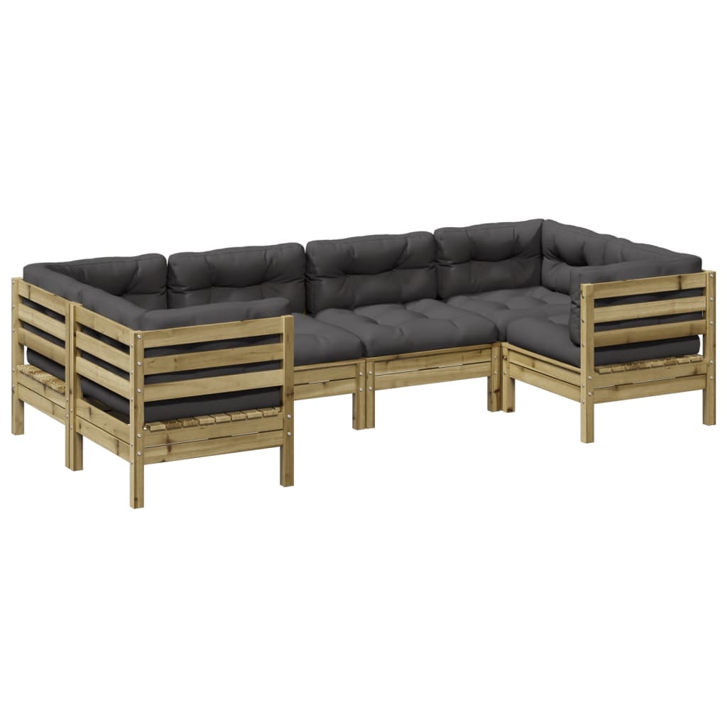 vidaXL Καναπές Κήπου Σετ 6 τεμ. Εμποτισμένο Ξύλο Πεύκου με Μαξιλάρια