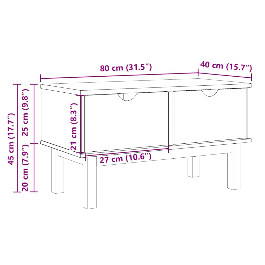 vidaXL Πάγκος διαδρόμου OTTA 80x40x45 εκ. από Μασίφ Ξύλο Πεύκου
