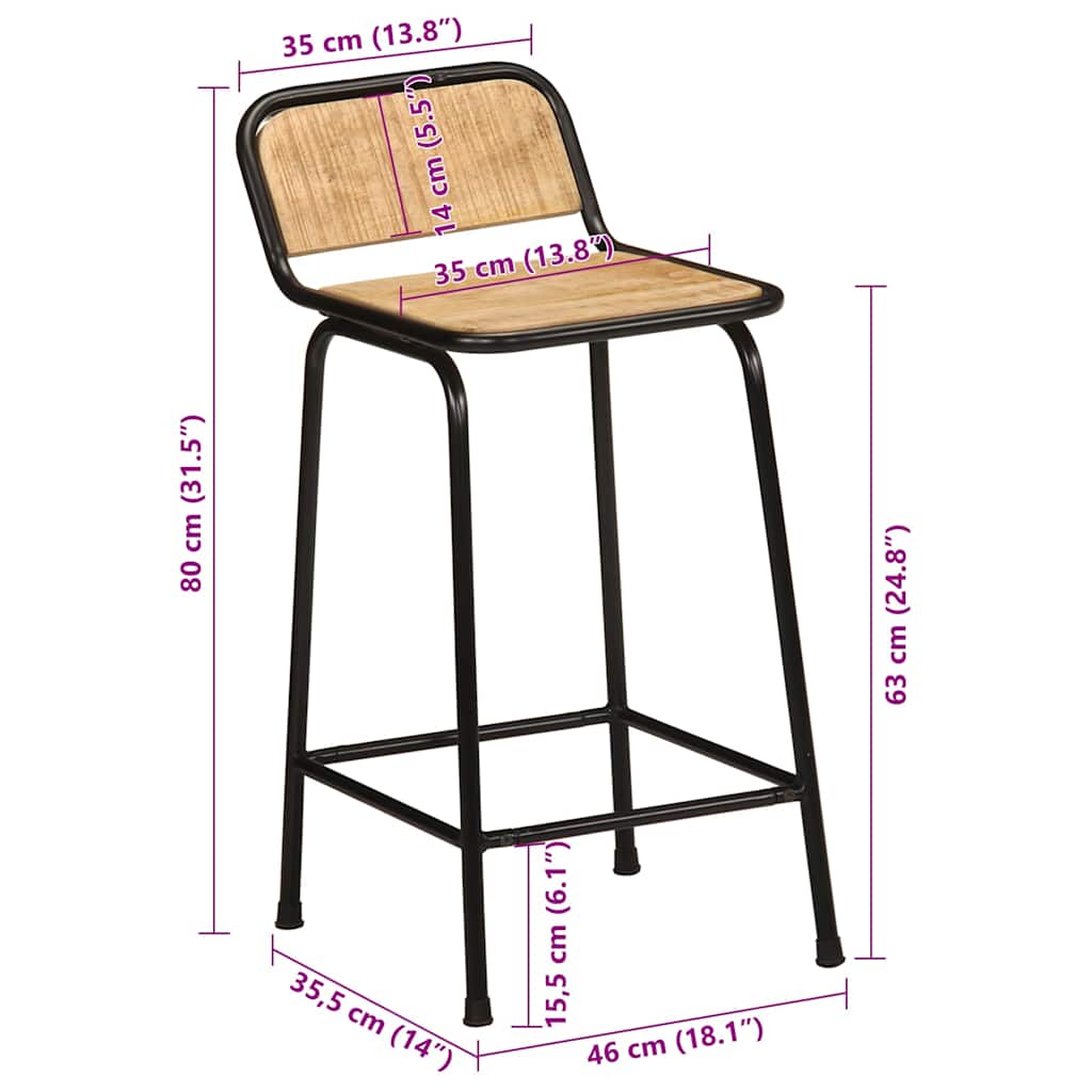 vidaXL Bar Stools 2 τεμάχια 46x35,5x80 cm Στερεό ξύλο Rough Mango