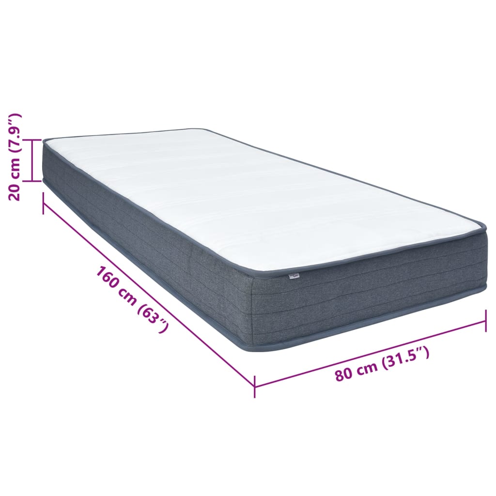 vidaXL Στρώμα Boxspring 160x80x20 εκ. μέτριας απαλότητας Υφασμάτινο
