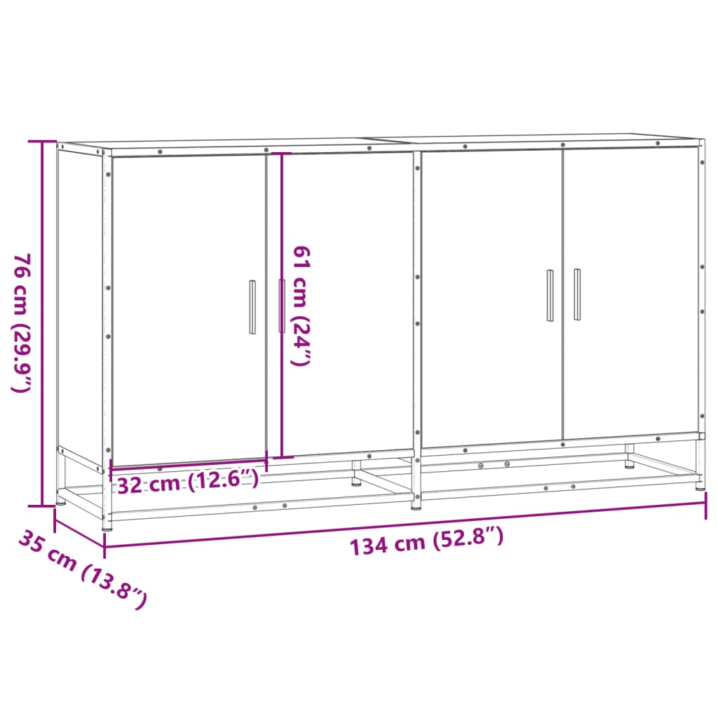 vidaXL Sideboard Sonoma Oak 134x35x76 cm Κατασκευασμένο ξύλο