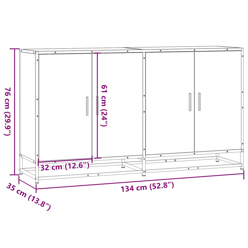 vidaXL Sideboard Καπνιστή δρυς 134x35x76 cm Ξύλινη κατασκευή