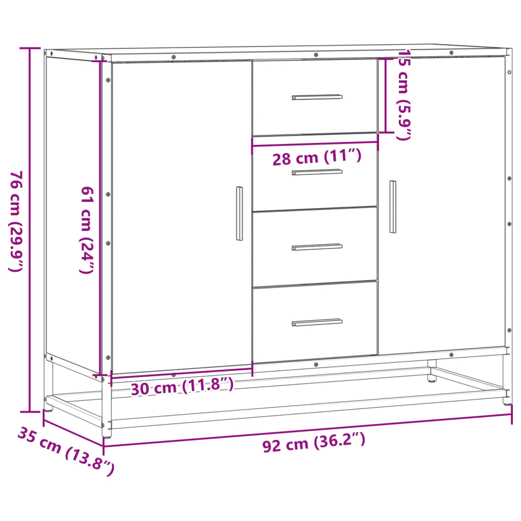 vidaXL Sideboard Καπνιστή δρυς 92x35x76 cm Κατασκευασμένο ξύλο