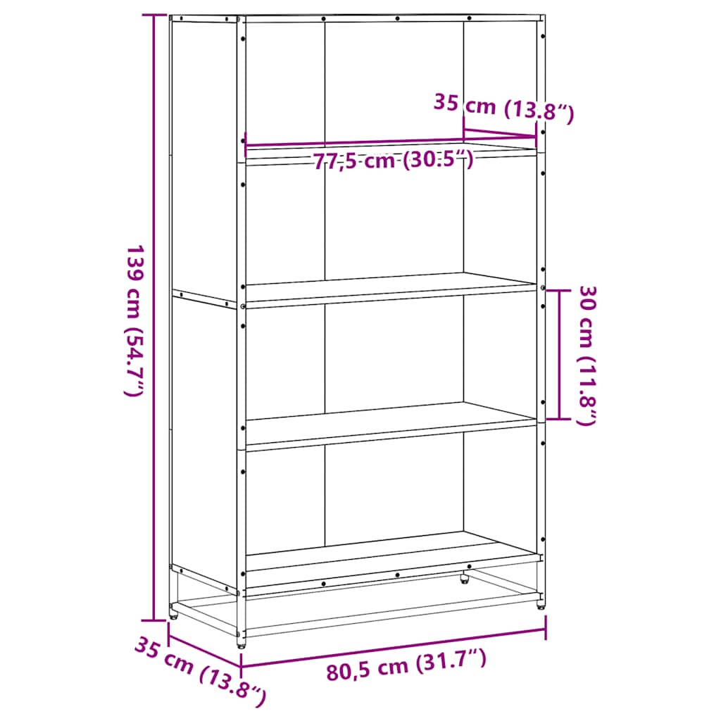 vidaXL Βιβλιοθήκη Μαύρο 80,5x35x139 cm Ξύλινη κατασκευή