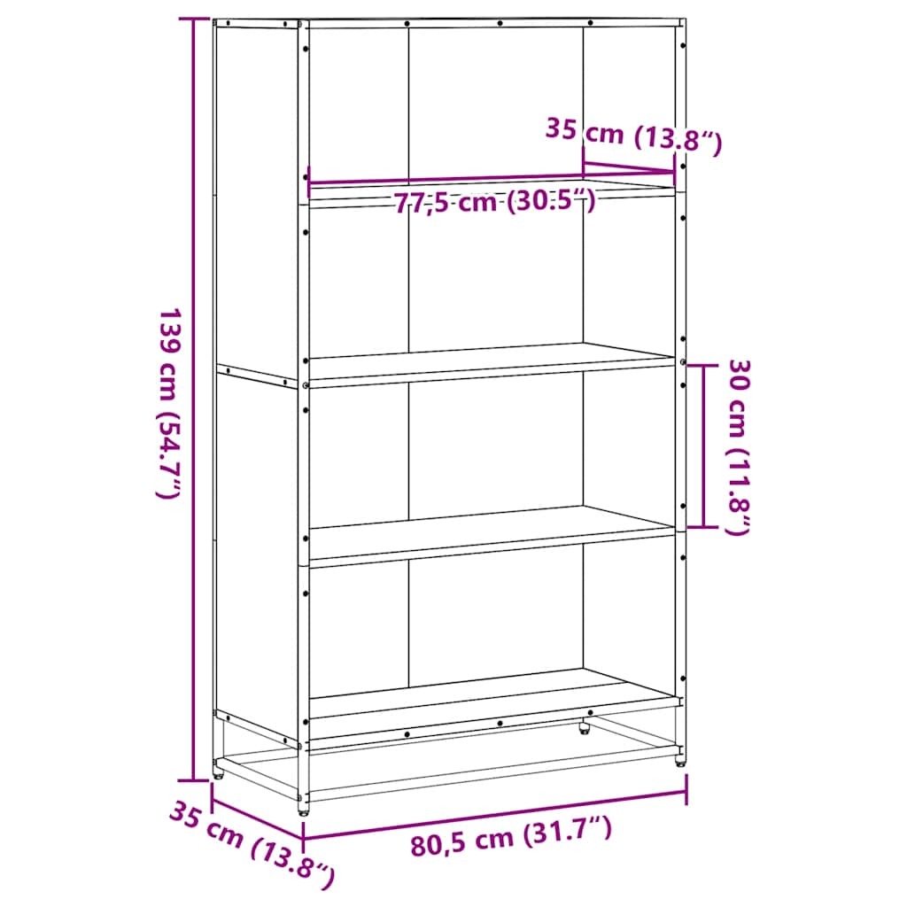 vidaXL Βιβλιοθήκη Sonoma Oak 80,5x35x139 cm Ξύλινη κατασκευή