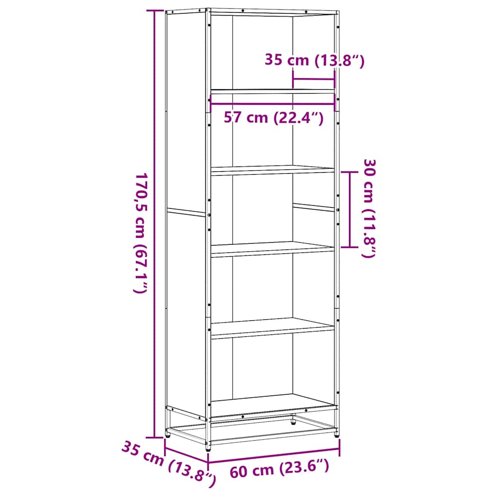Βιβλιοθήκη vidaXL Μαύρο 60x35x170,5 cm Ξύλινη κατασκευή