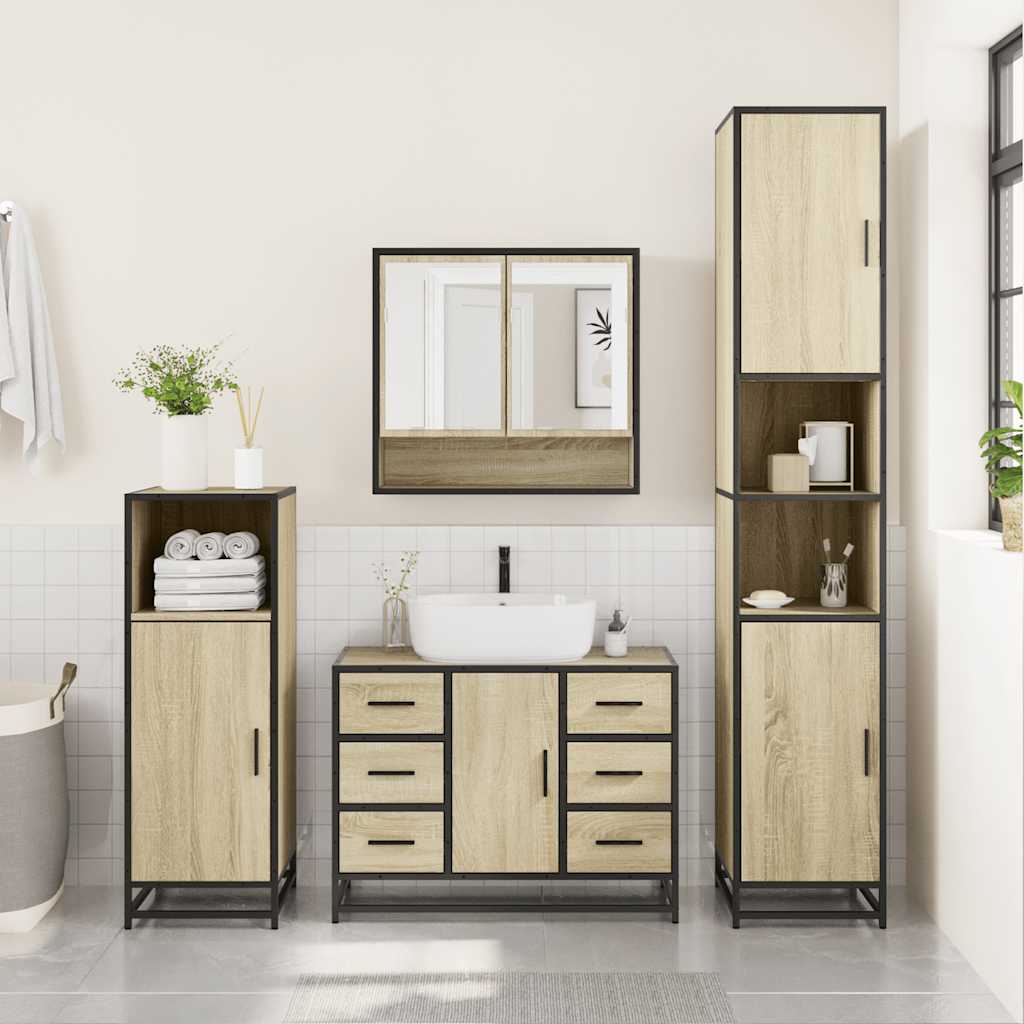 vidaXL Σετ Επίπλων Μπάνιου 4 Τεμαχίων Sonoma Δρυς Επεξεργασμένο Ξύλο