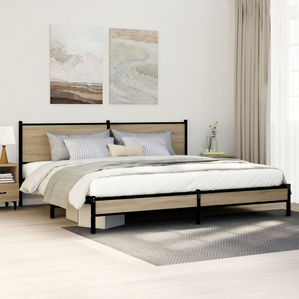 vidaXL Σκελετός Κρεβ. Χωρίς Στρώμα Sonoma Δρυς 193x203 εκ. Μεταλλικό