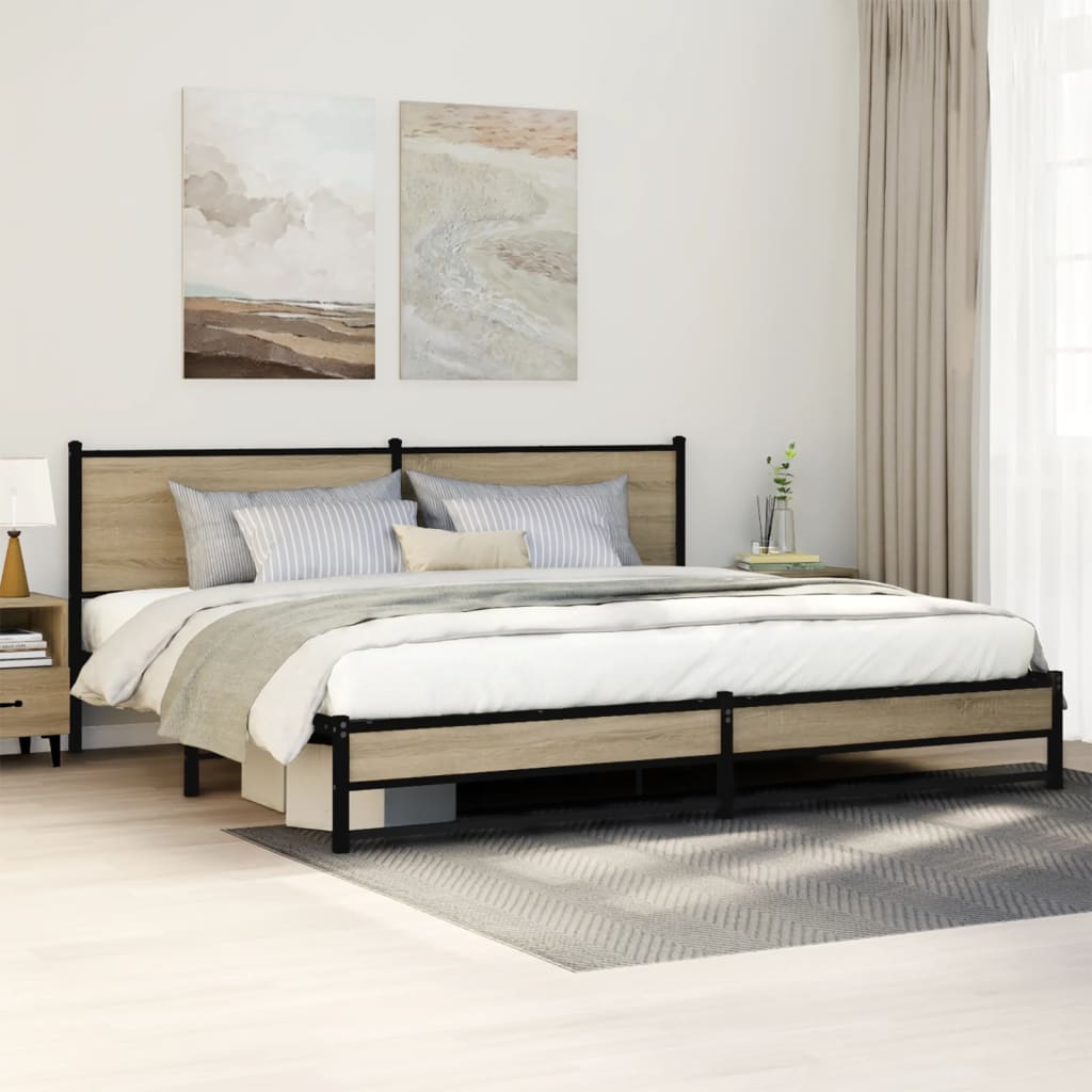 vidaXL Σκελετός Κρεβ. Χωρίς Στρώμα Sonoma Δρυς 200x200 εκ. Μεταλλικό