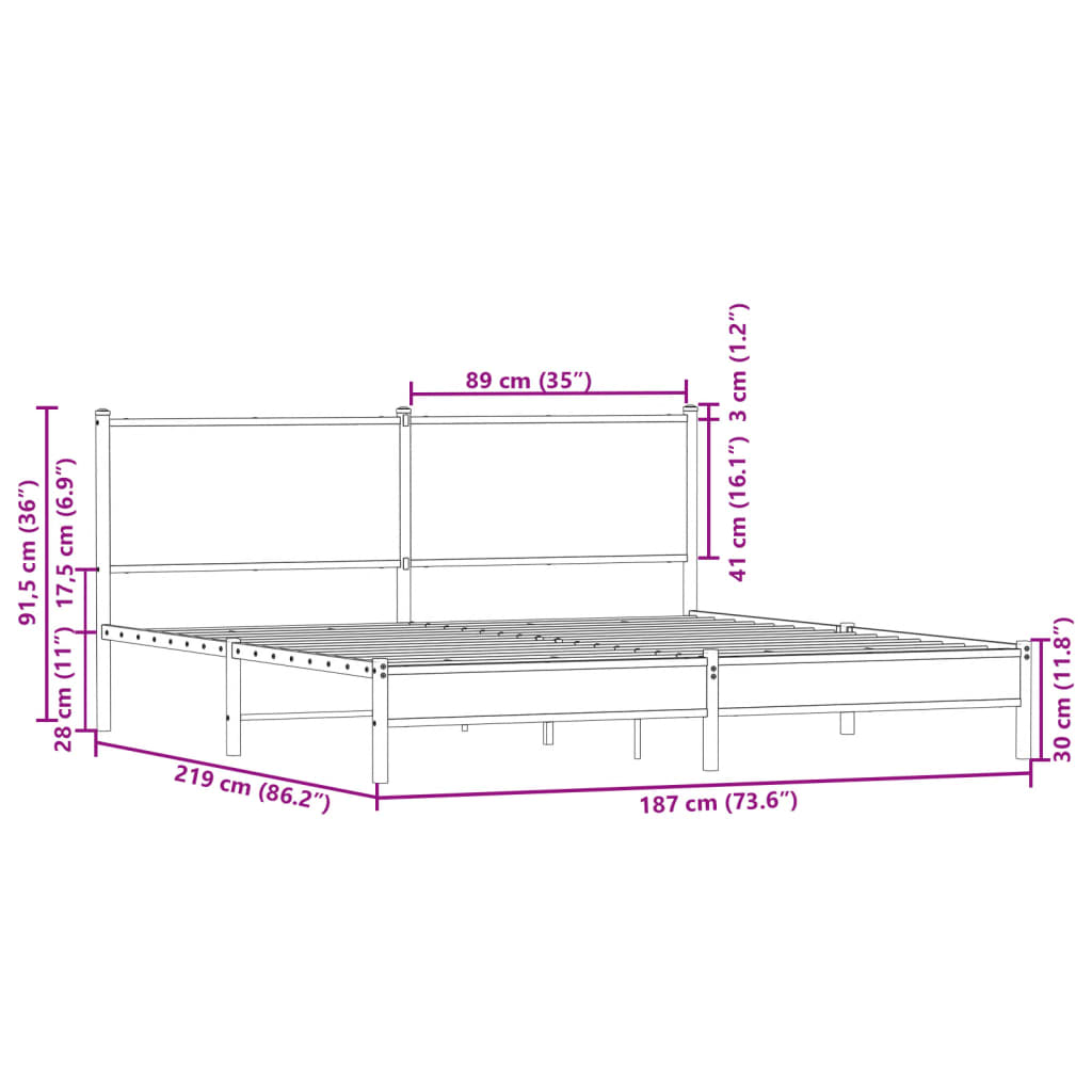 vidaXL Σκελετός Κρεβ. Χωρίς Στρώμα Καφέ Δρυς 183x213 εκ. Μεταλλικό