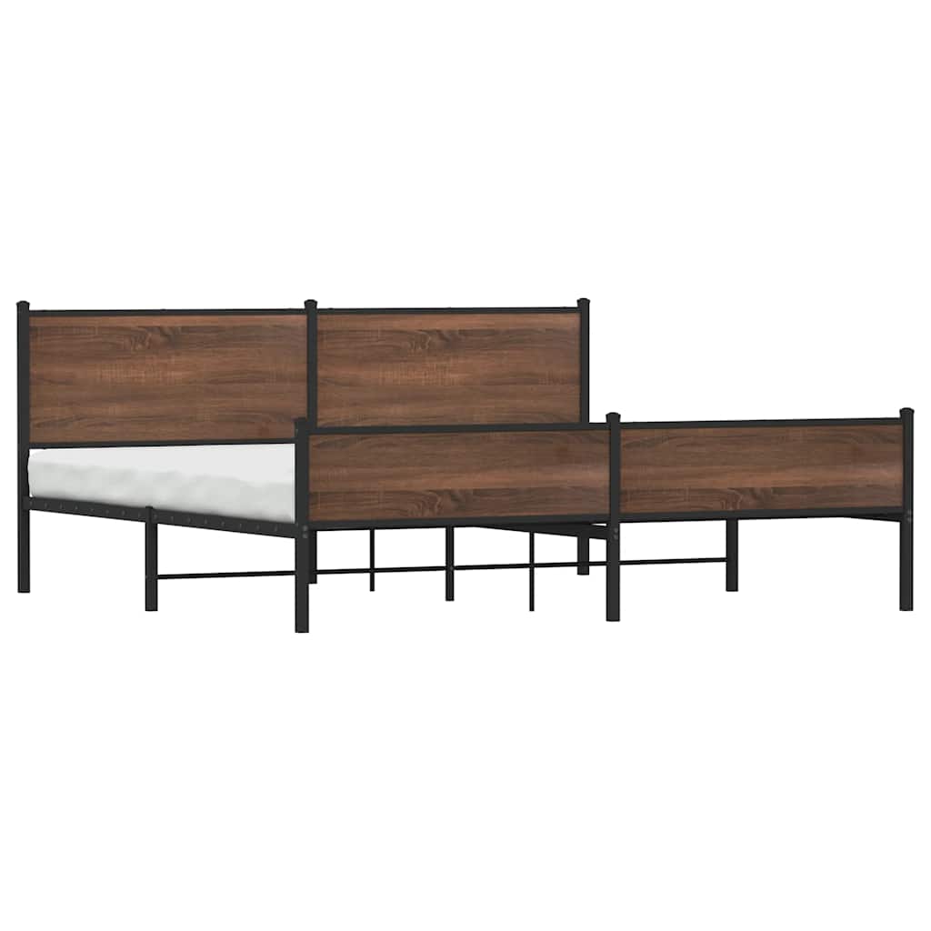 vidaXL Σκελετός Κρεβ. Χωρίς Στρώμα Καφέ Δρυς 193x203 εκ. Μεταλλικό