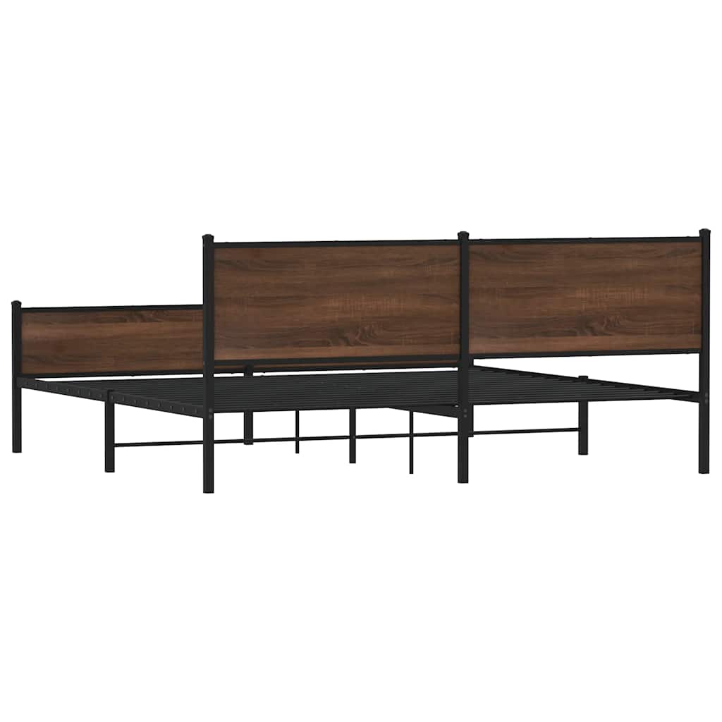 vidaXL Σκελετός Κρεβ. Χωρίς Στρώμα Καφέ Δρυς 193x203 εκ. Μεταλλικό