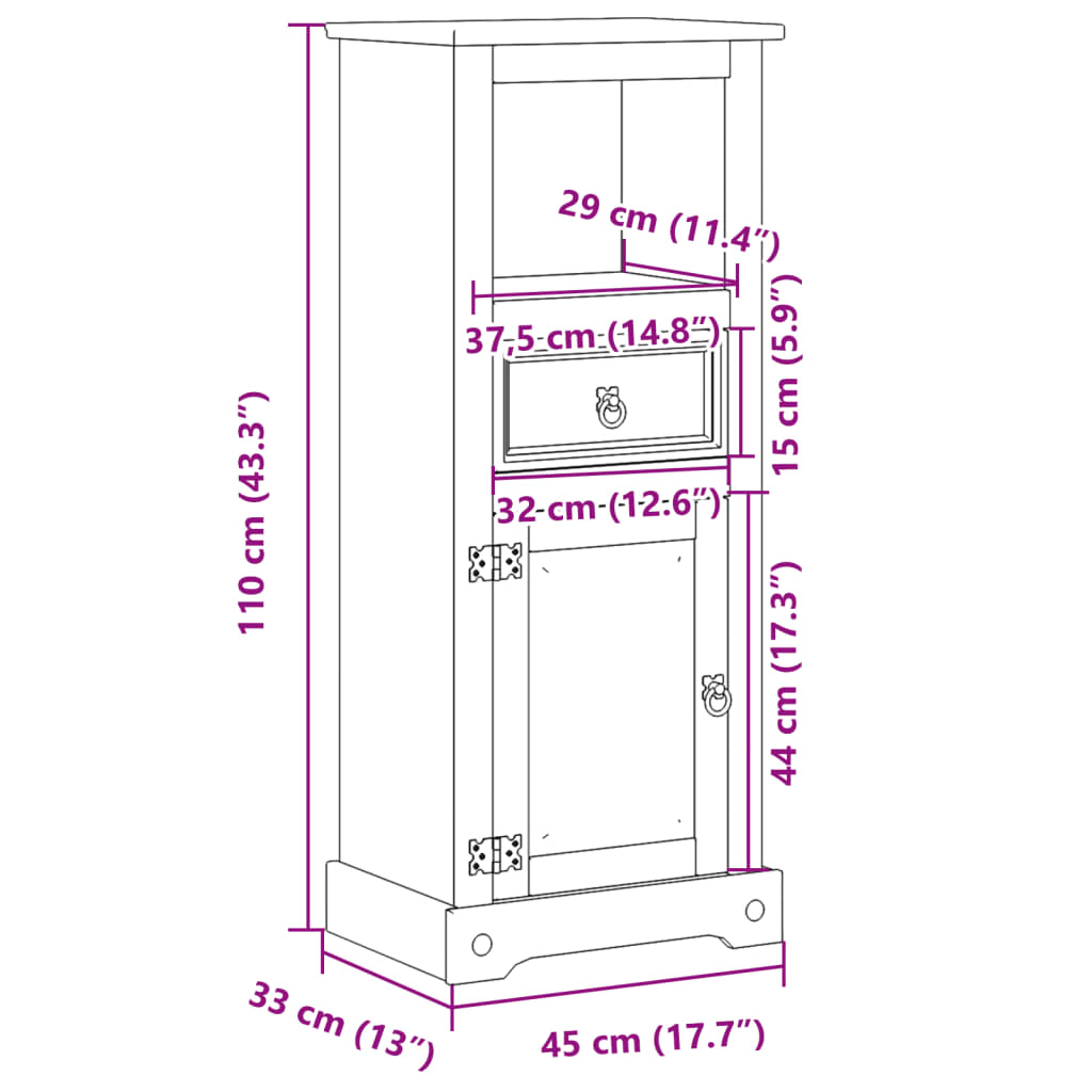 vidaXL Ντουλάπι Μπάνιου Corona 45x33x110 εκ. από Μασίφ Ξύλο Πεύκου