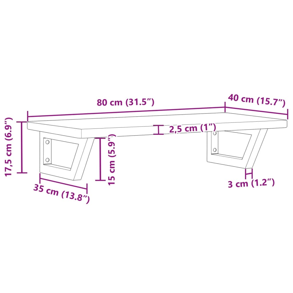 vidaXL Ράφι Νιπτήρα Τοίχου από Ατσάλι / Μασίφ Ξύλο Δρυός