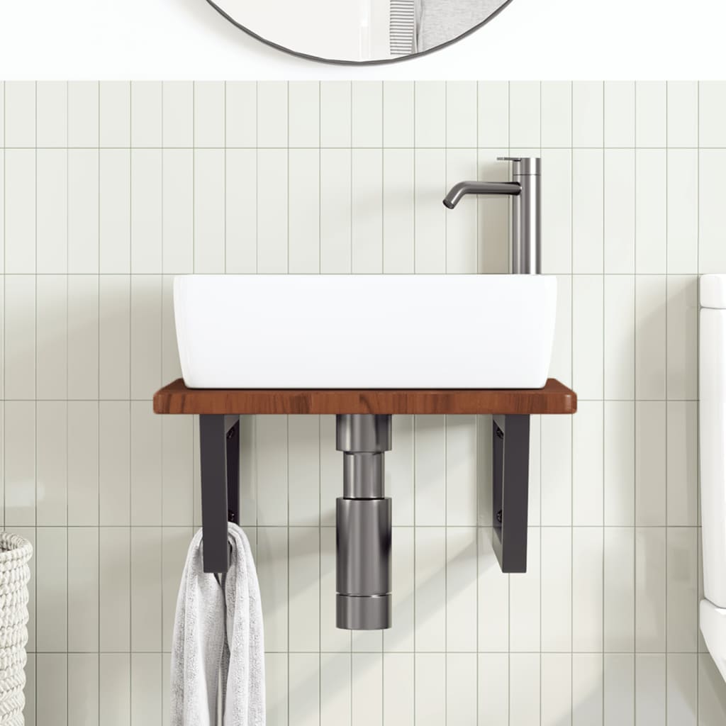 vidaXL Ράφι Νιπτήρα Τοίχου από Ατσάλι / Μασίφ Ξύλο Δρυός