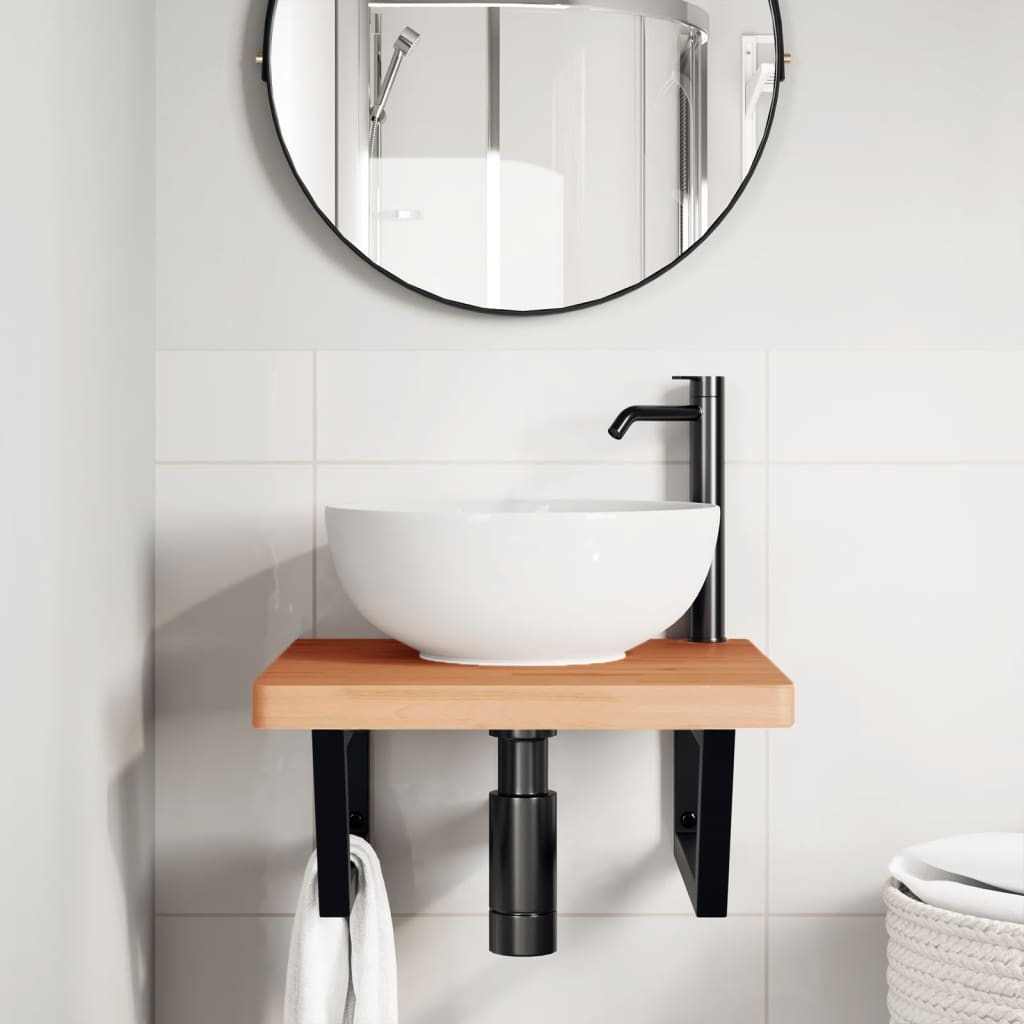 vidaXL Ράφι Νιπτήρα Τοίχου από Ατσάλι / Μασίφ Ξύλο Οξιάς