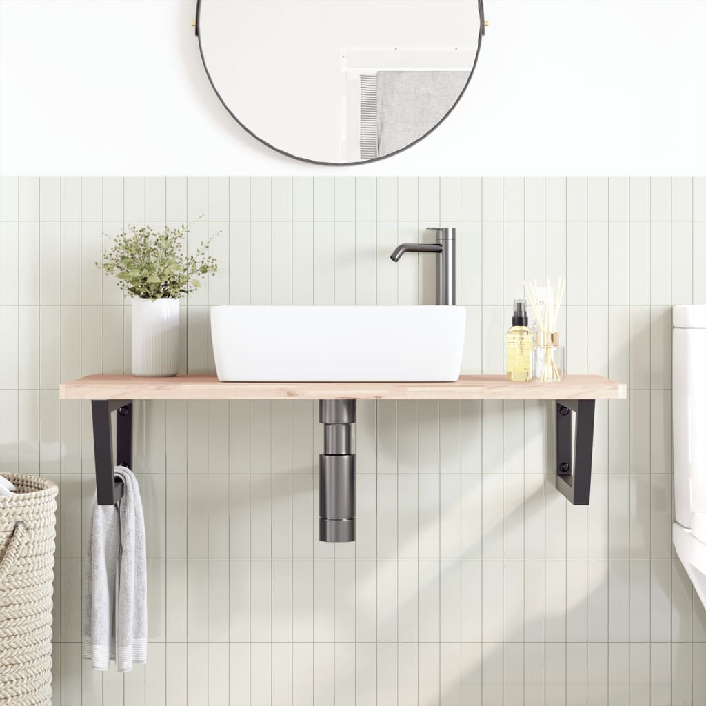 vidaXL Ράφι Νιπτήρα Τοίχου από Ατσάλι / Μασίφ Ξύλο Οξιάς