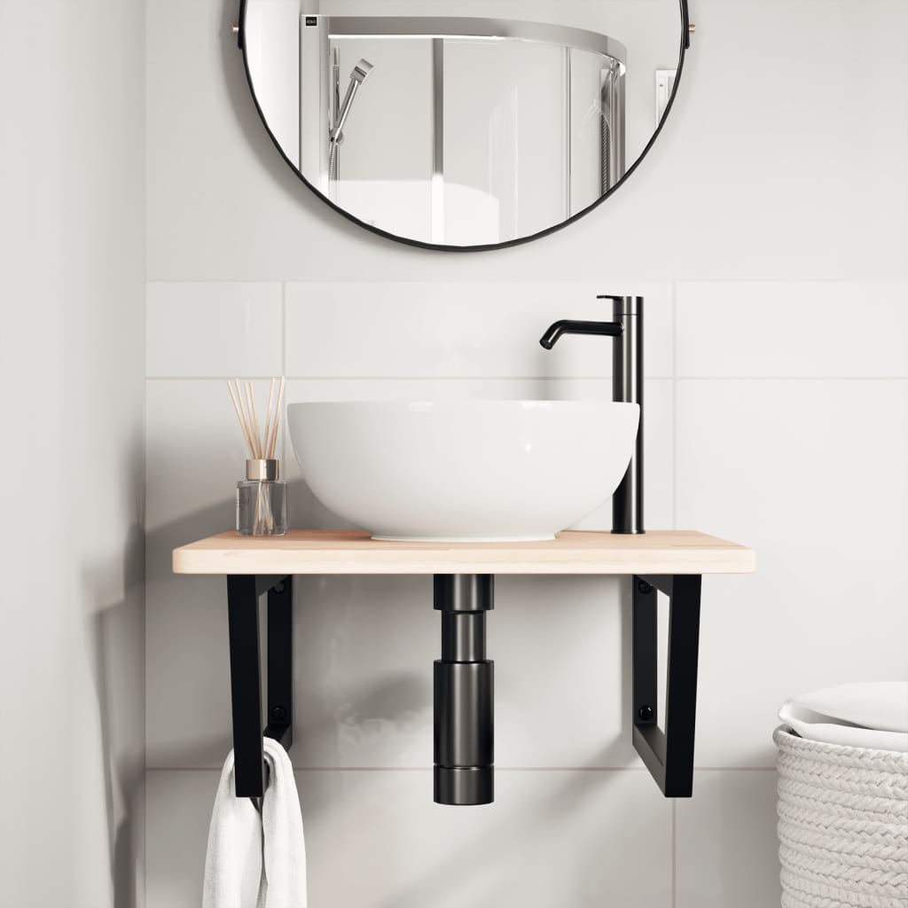 vidaXL Ράφι Νιπτήρα Τοίχου από Ατσάλι / Μασίφ Ξύλο Δρυός