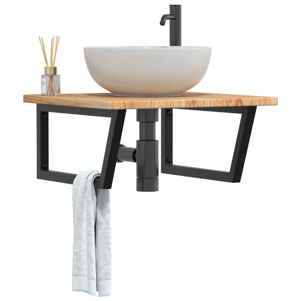 vidaXL Ράφι Νιπτήρα Τοίχου από Ατσάλι / Μασίφ Ξύλο Δρυός