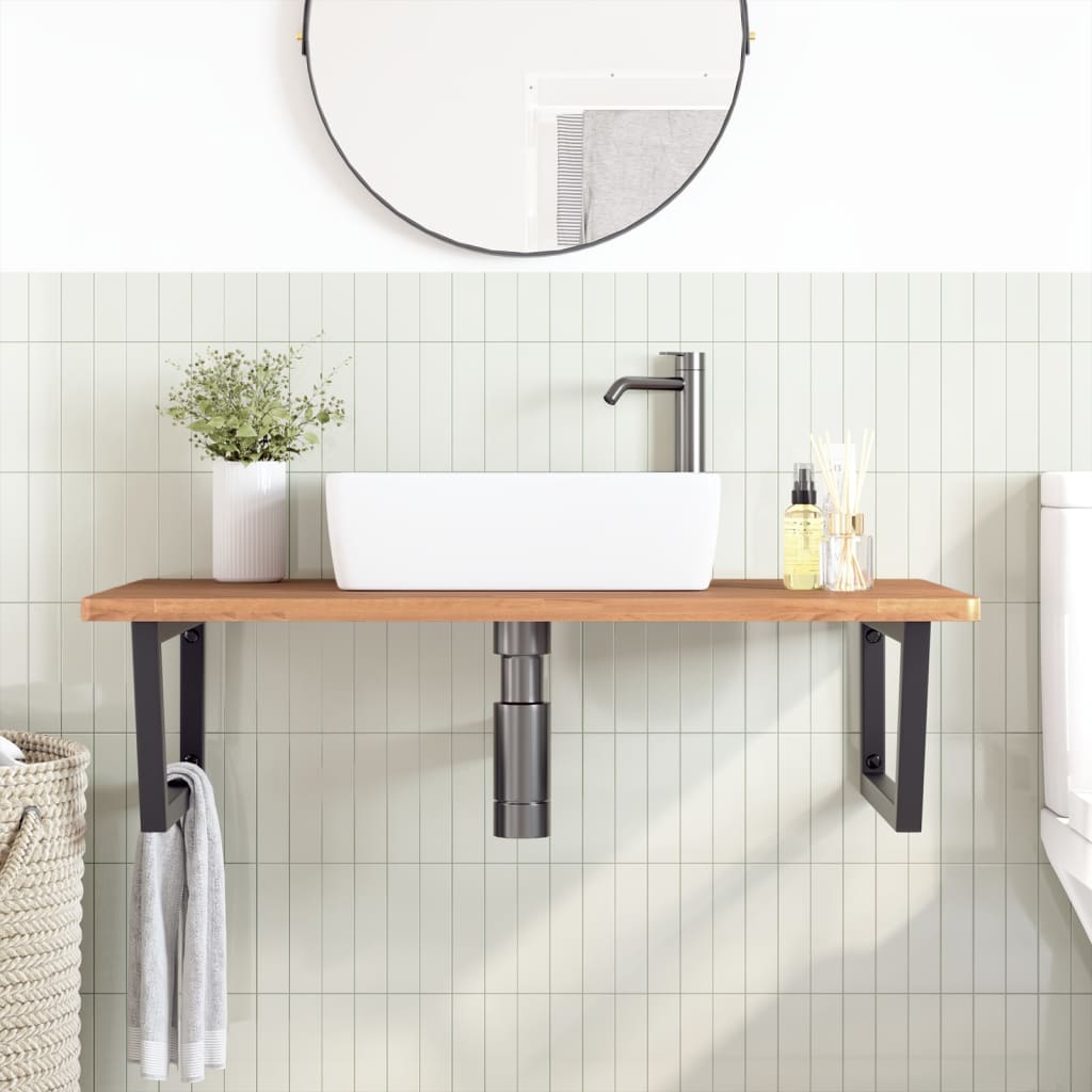 vidaXL Ράφι Νιπτήρα Τοίχου από Ατσάλι / Μασίφ Ξύλο Οξιάς