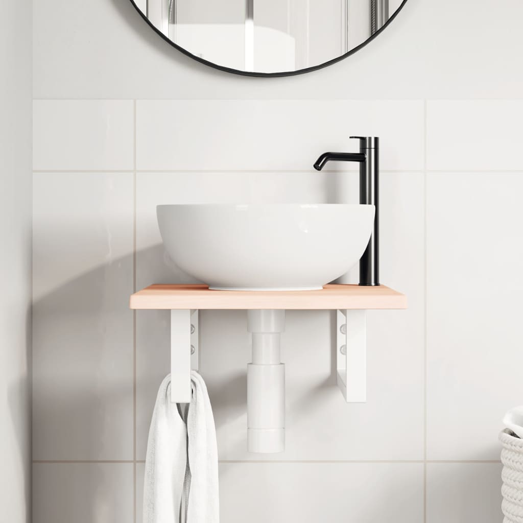 vidaXL Ράφι Νιπτήρα Τοίχου από Ατσάλι / Μασίφ Ξύλο Δρυός