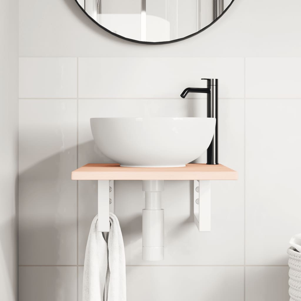 vidaXL Ράφι Νιπτήρα Τοίχου από Ατσάλι / Μασίφ Ξύλο Δρυός