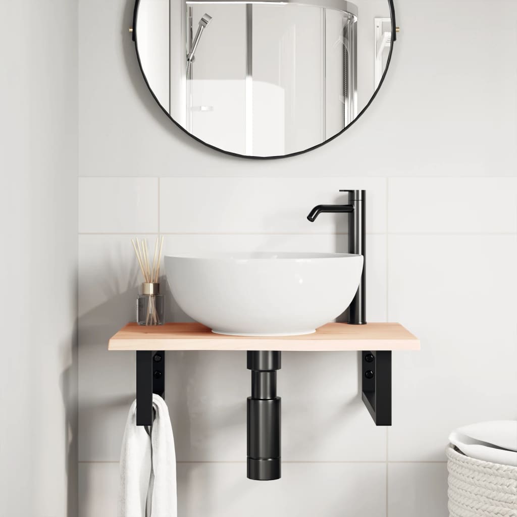 vidaXL Ράφι Νιπτήρα Τοίχου από Ατσάλι / Μασίφ Ξύλο Δρυός