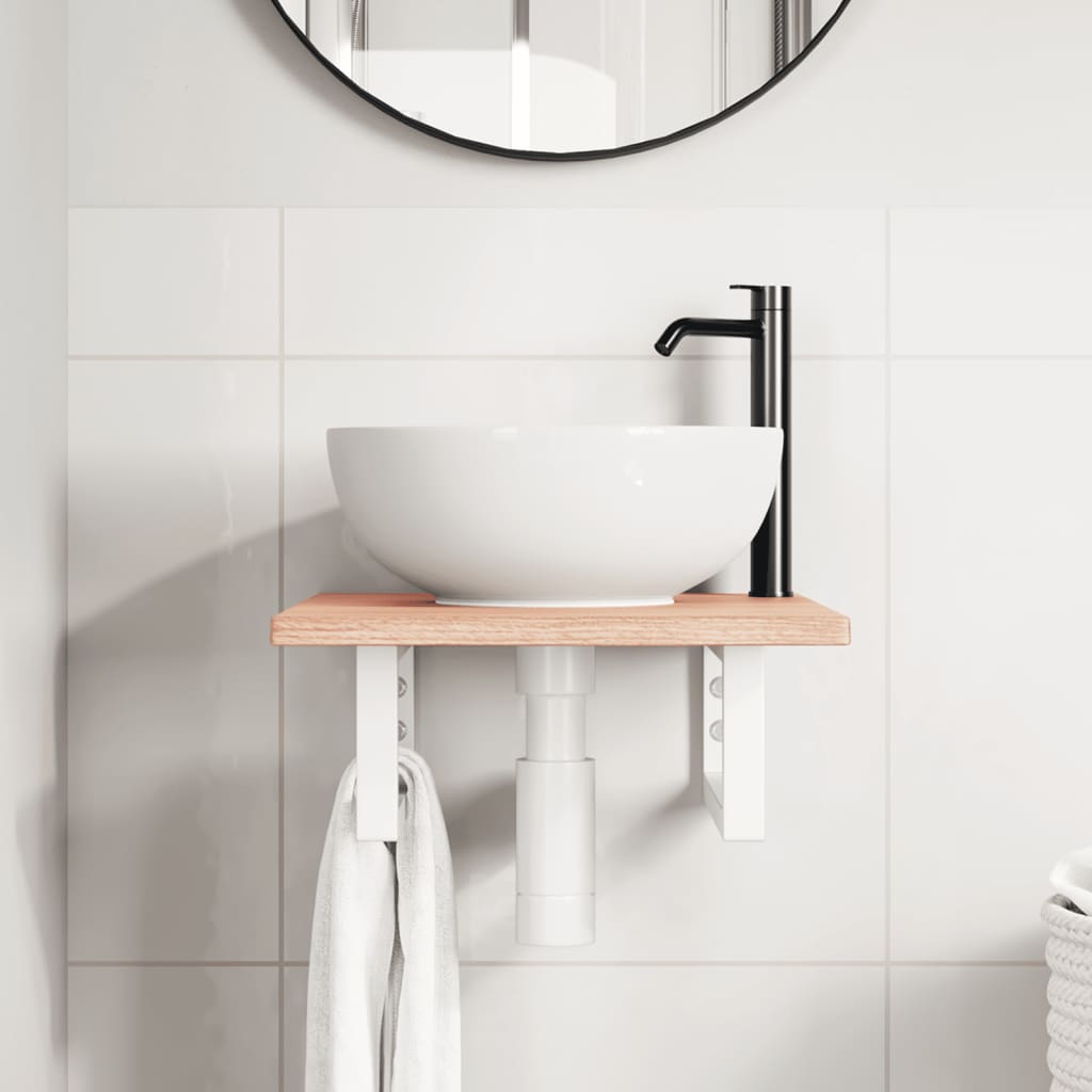 vidaXL Ράφι Νιπτήρα Τοίχου από Ατσάλι / Μασίφ Ξύλο Δρυός