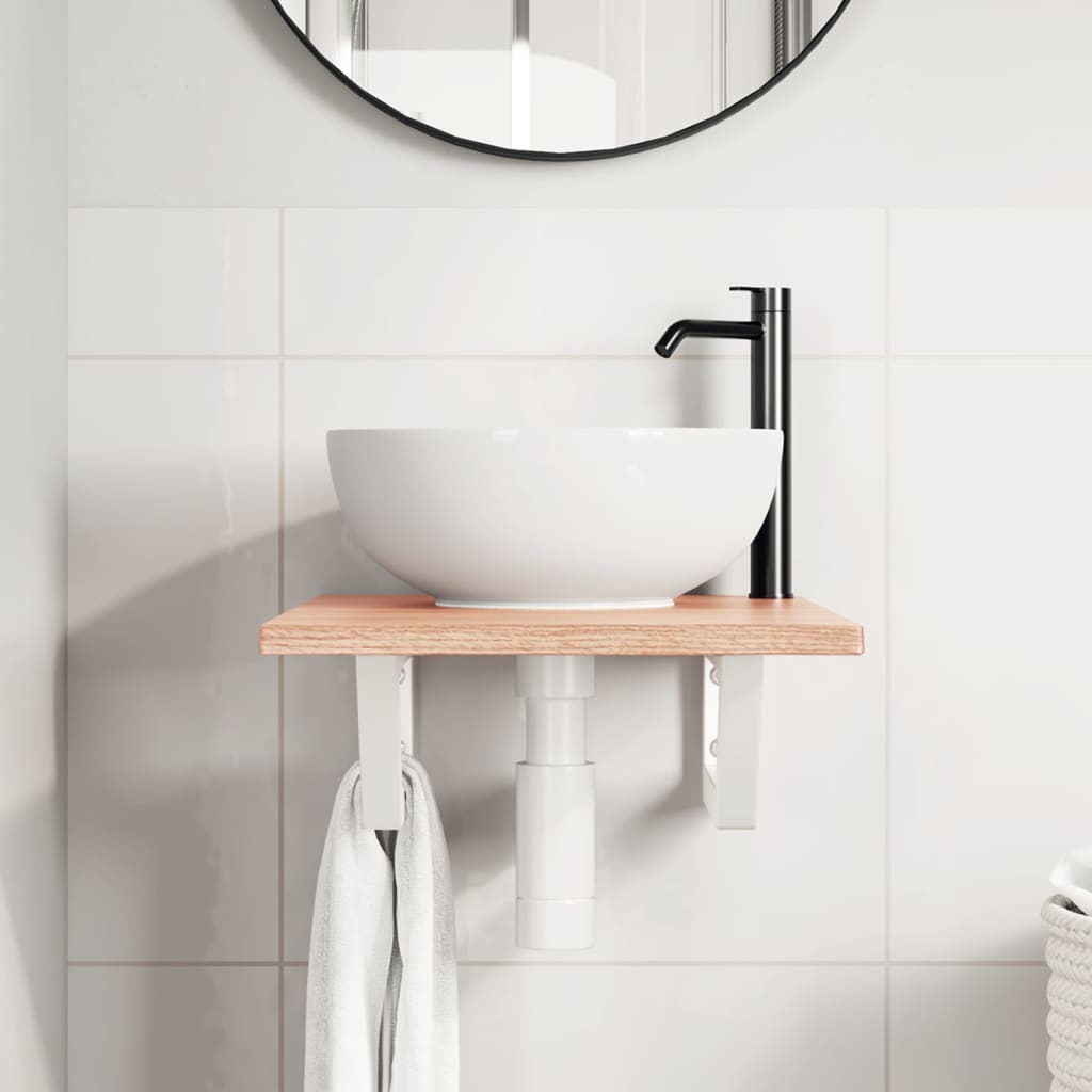 vidaXL Ράφι Νιπτήρα Τοίχου από Ατσάλι / Μασίφ Ξύλο Δρυός