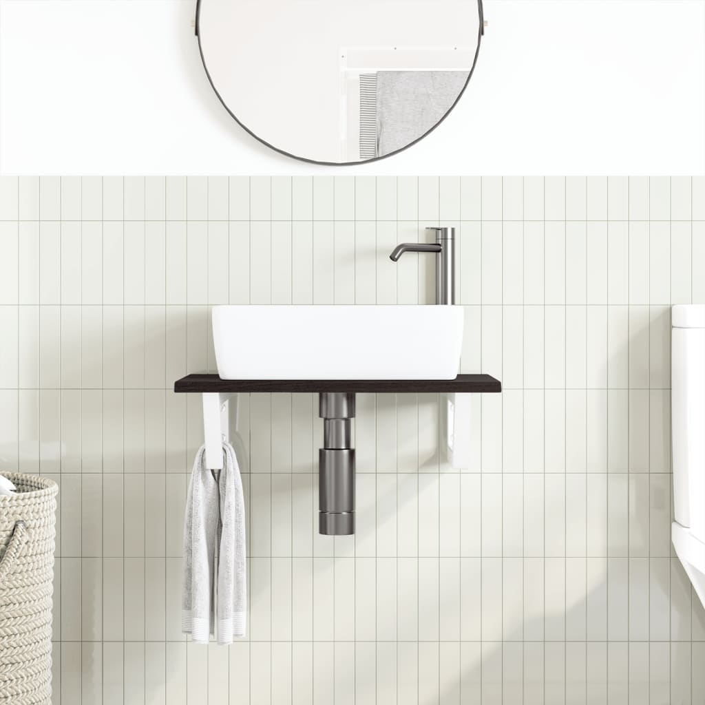 vidaXL Ράφι Νιπτήρα Τοίχου από Ατσάλι / Μασίφ Ξύλο Δρυός