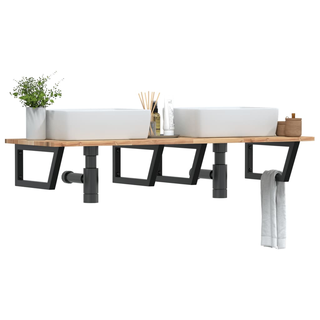 vidaXL Ράφι Νιπτήρα Τοίχου από Ατσάλι / Μασίφ Ξύλο Ακακίας