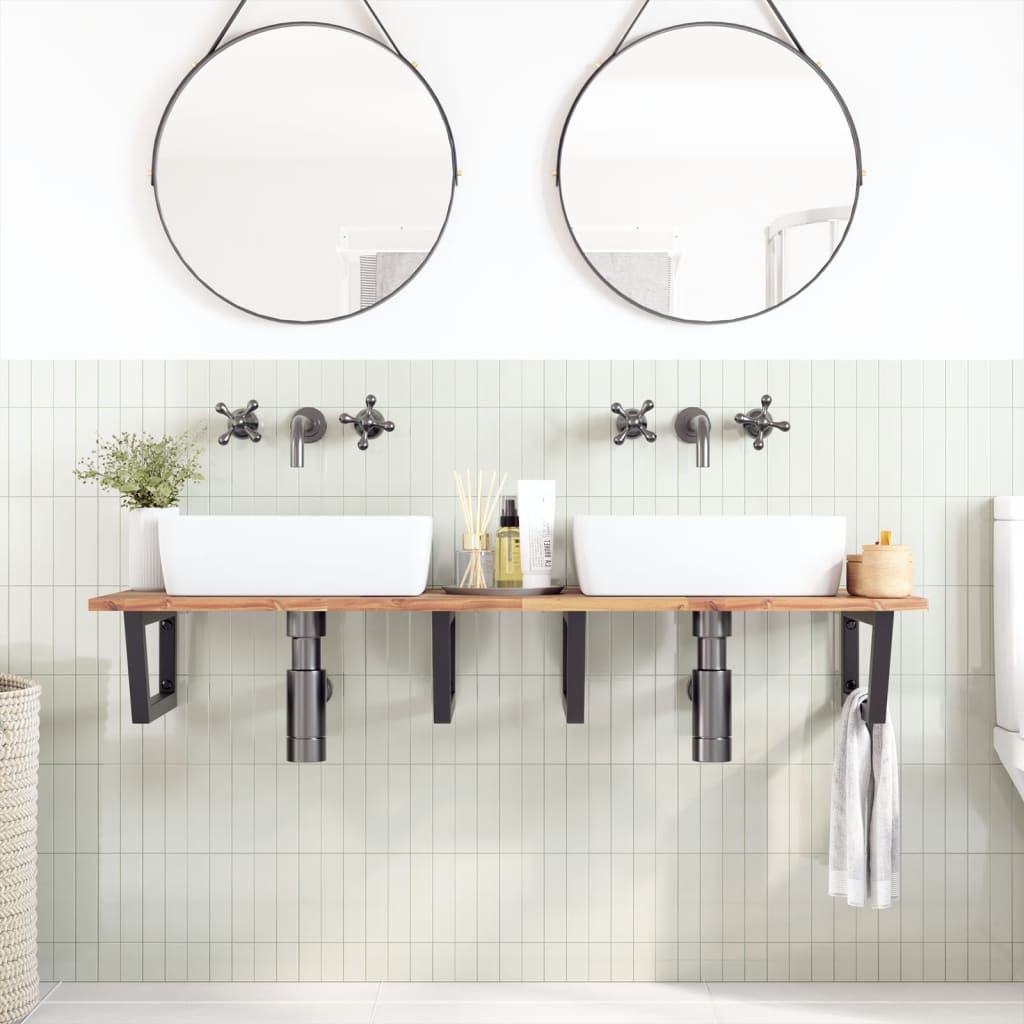 vidaXL Ράφι Νιπτήρα Τοίχου από Ατσάλι / Μασίφ Ξύλο Ακακίας