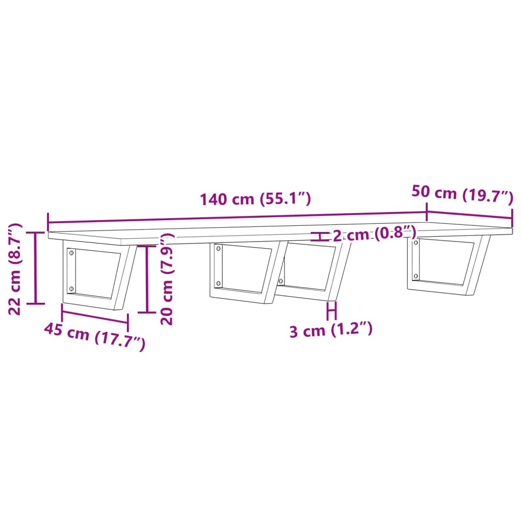 vidaXL Ράφι Νιπτήρα Τοίχου από Ατσάλι / Μασίφ Ξύλο Ακακίας