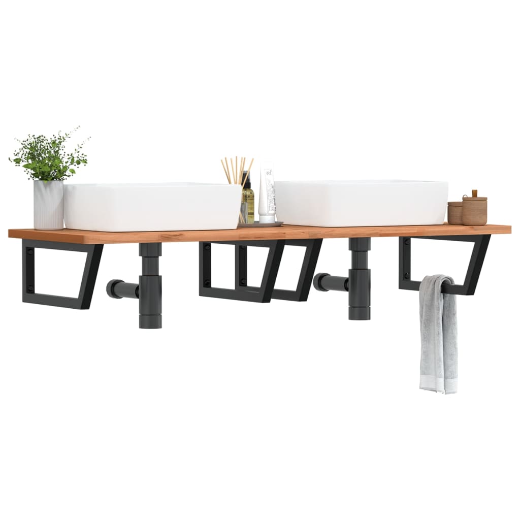 vidaXL Ράφι Νιπτήρα Τοίχου από Ατσάλι / Μασίφ Ξύλο Οξιάς