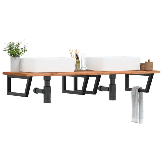 vidaXL Ράφι Νιπτήρα Τοίχου από Ατσάλι / Μασίφ Ξύλο Οξιάς