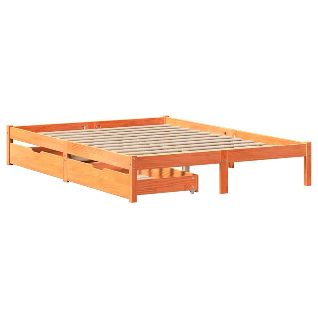 vidaXL Σκελετός Κρεβατιού Χωρίς Στρώμα Καφέ 140x200 Μασίφ Ξύλο Πεύκου