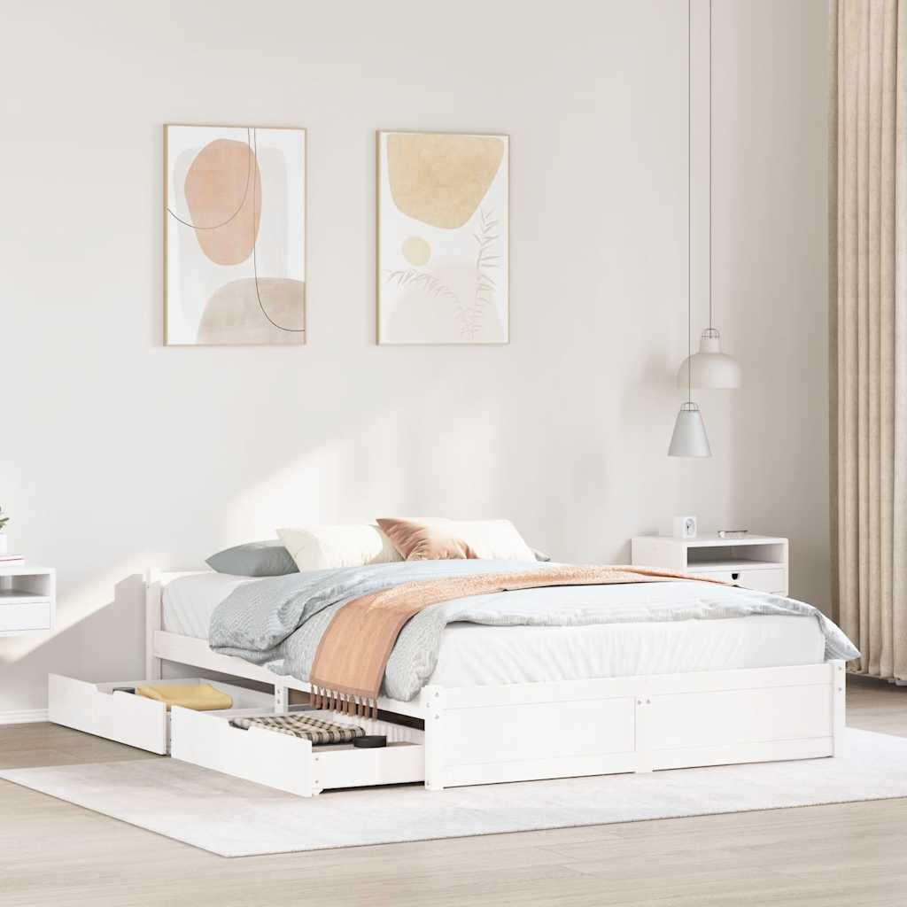 vidaXL Σκελετός Κρεβ. Χωρίς Στρώμα Λευκό 150x200 εκ Μασίφ Πεύκο