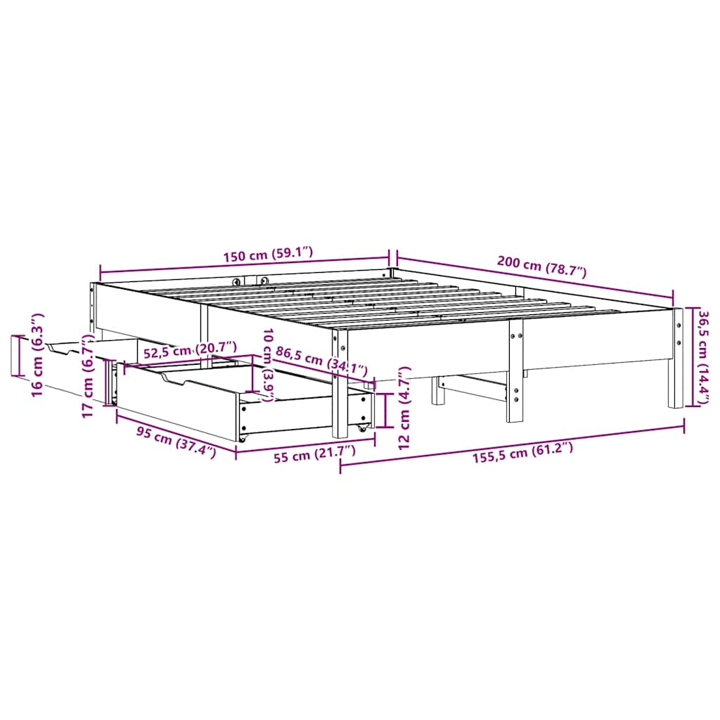 vidaXL Σκελετός Κρεβ. Χωρίς Στρώμα Καφέ Κεριού 150x200 εκ Μασίφ Πεύκο