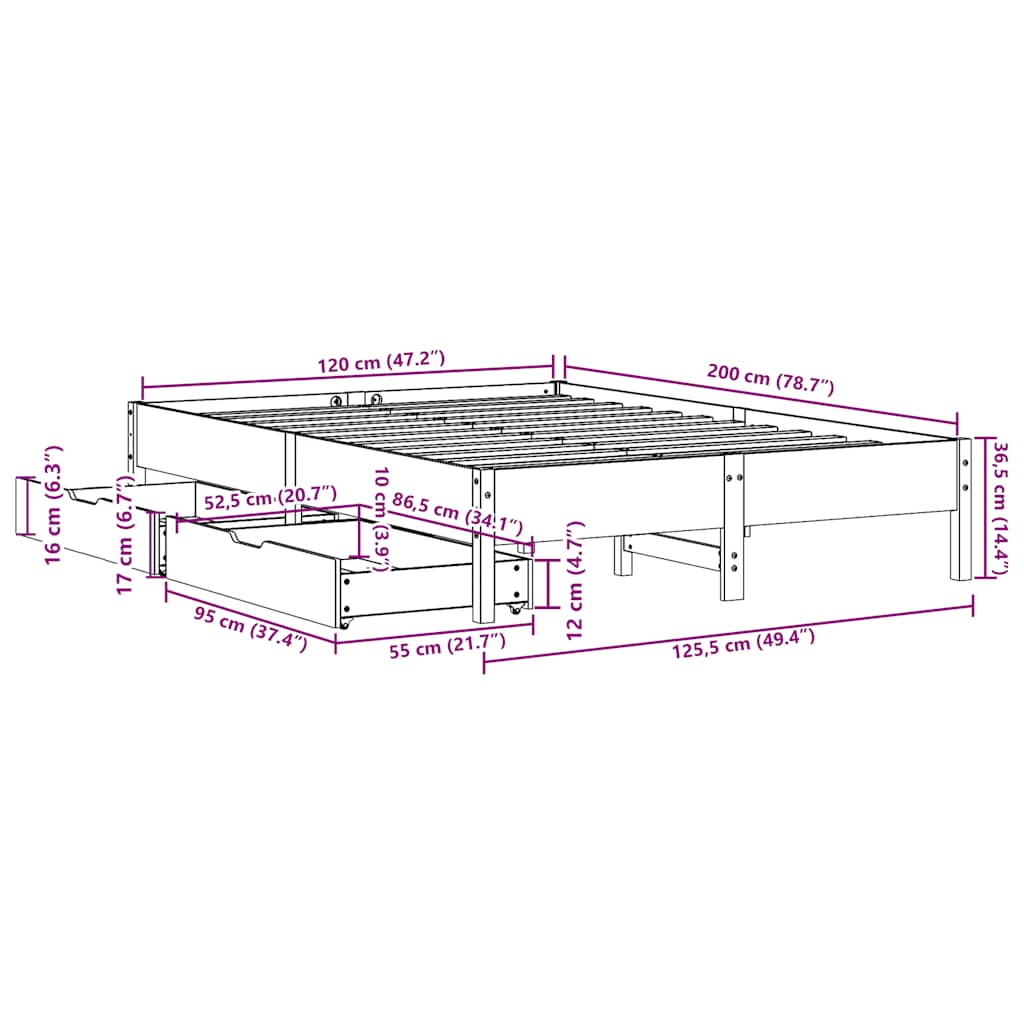 vidaXL Σκελετός Κρεβ. Χωρίς Στρώμα Λευκό 120x200 εκ Μασίφ Πεύκο