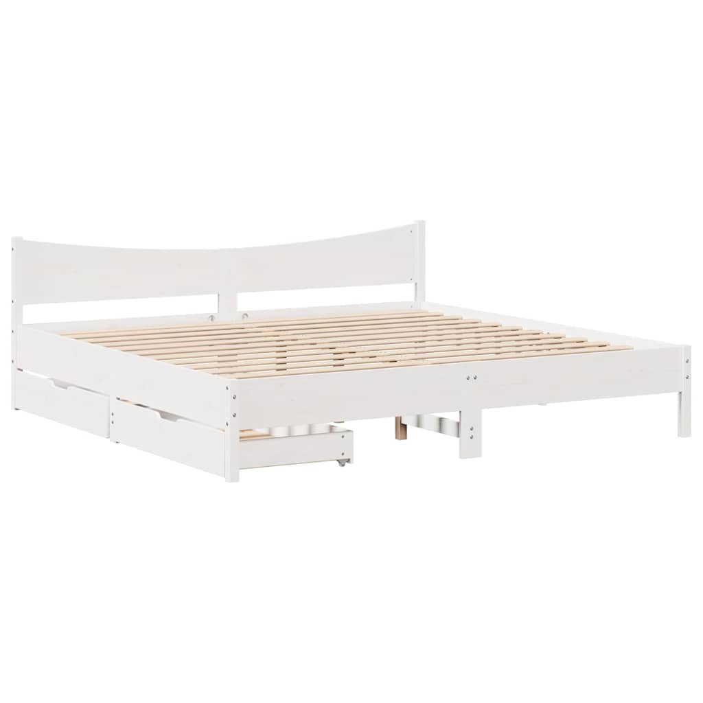 vidaXL Πλαίσιο Κρεβατιού με Συρτάρια Λευκό 180x200εκ Μασίφ Ξύλο Πεύκου